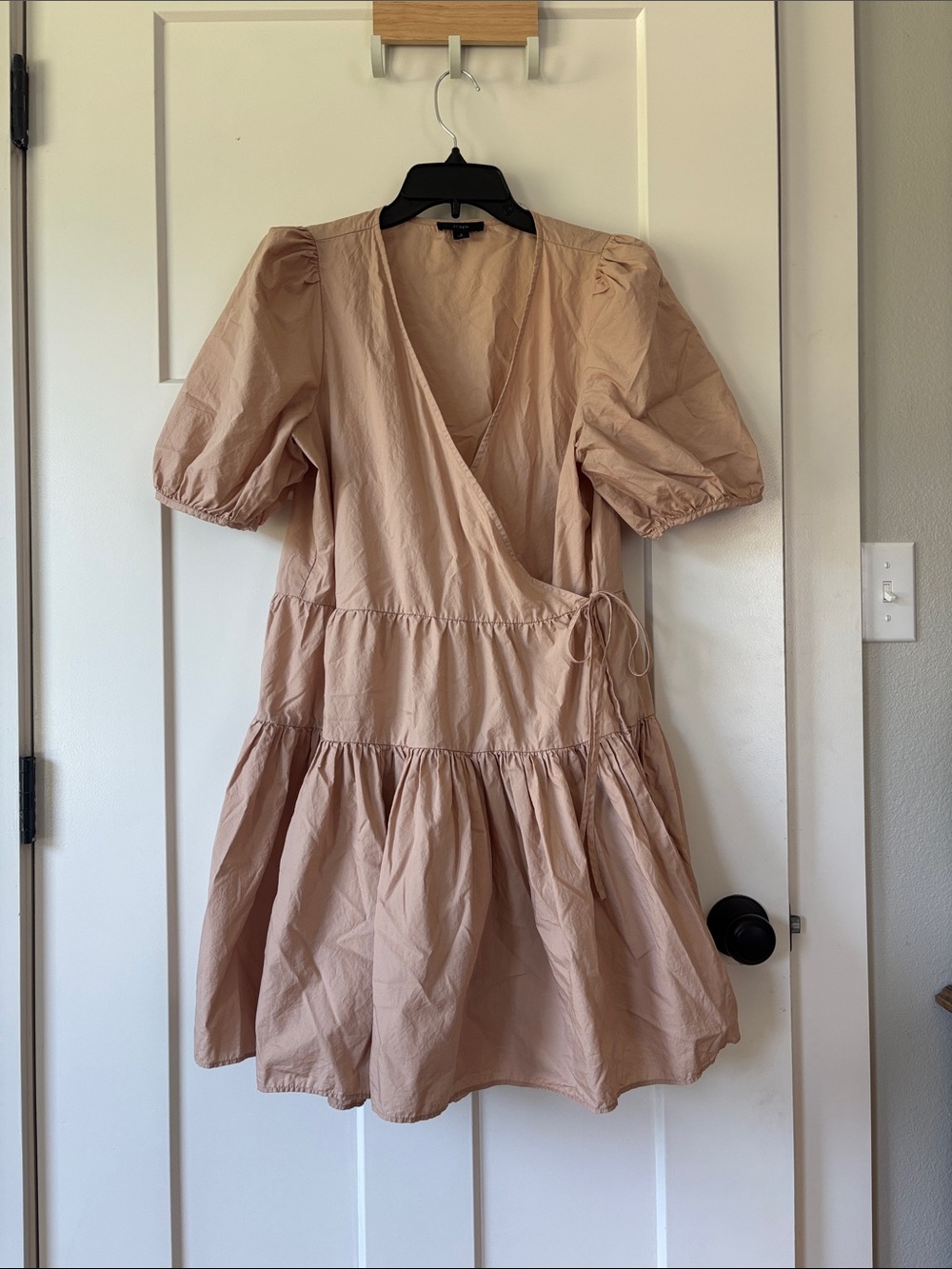 J. Crew Blush Tiered Wrap Puff-Sleeve Mini Dress